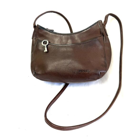 FOSSIL Vintage Baguette Purse Leather Brown Y2K Crossbody Bag Key Classic - Picture 1 of 14